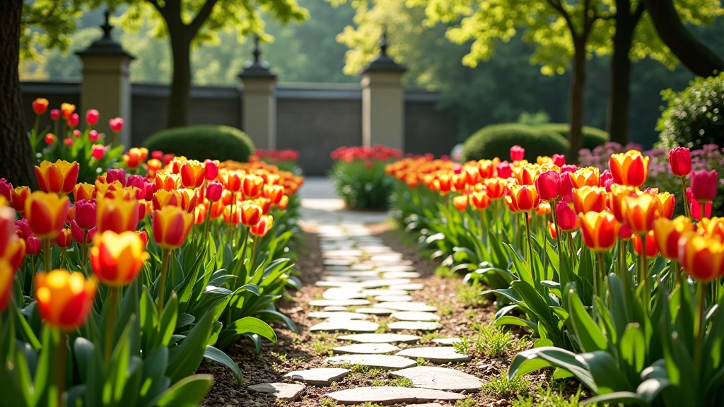 Beautiful flower gardens with colorful blooms and decorative pathways at Bastejkalns